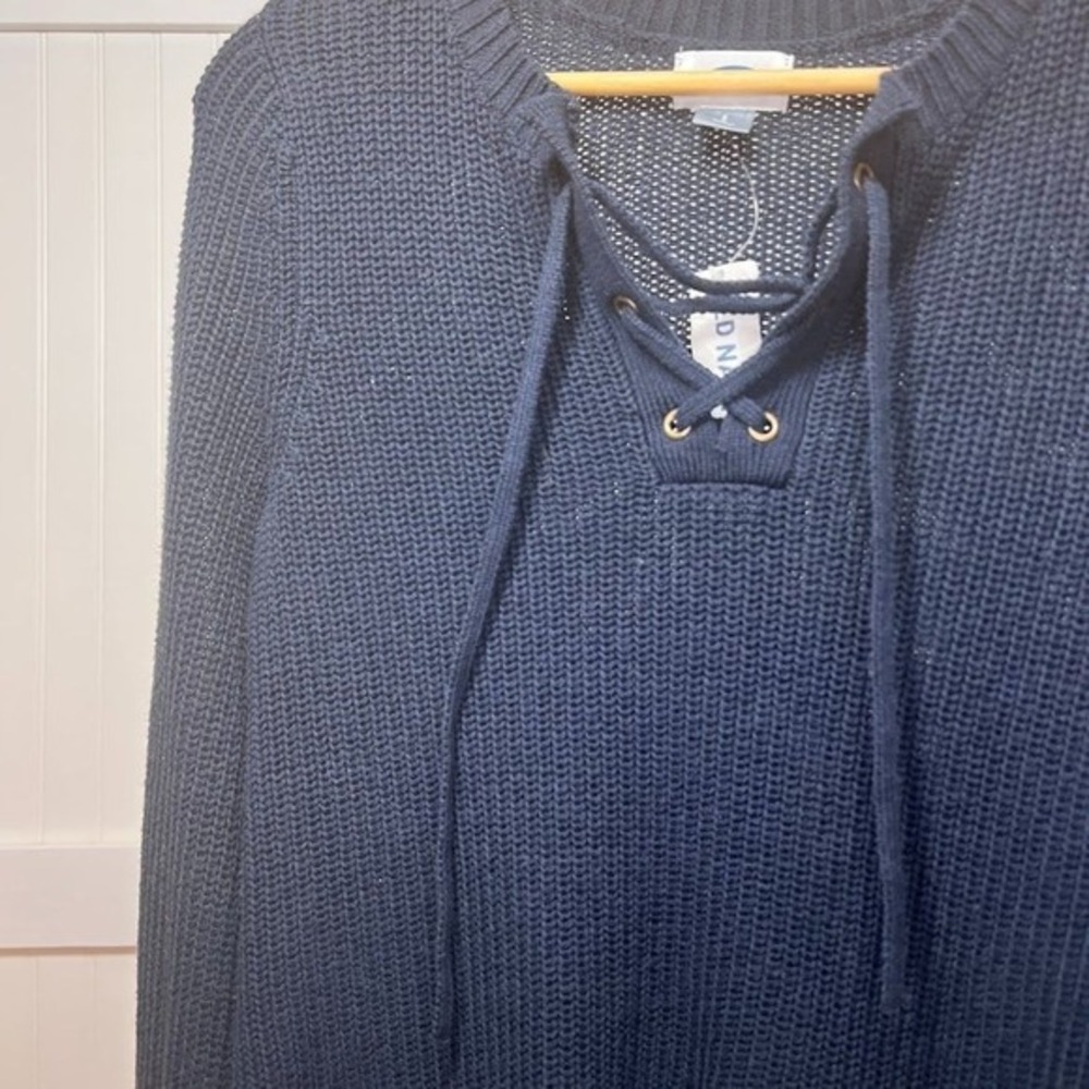Old Navy Sweater Navy Blue Hippie Grunge Fairy Cozy Comfy‎ Beachy Knit Lace NWT - Picture 5 of 11